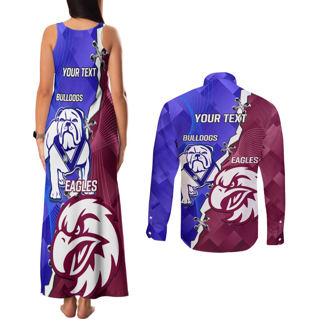 Personalised Bulldogs And Eagles Rugby Couples Matching Tank Maxi Dress and Long Sleeve Button Shirt Dynamic Style