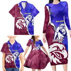 Personalised Bulldogs And Eagles Rugby Family Matching Long Sleeve Bodycon Dress and Hawaiian Shirt Dynamic Style