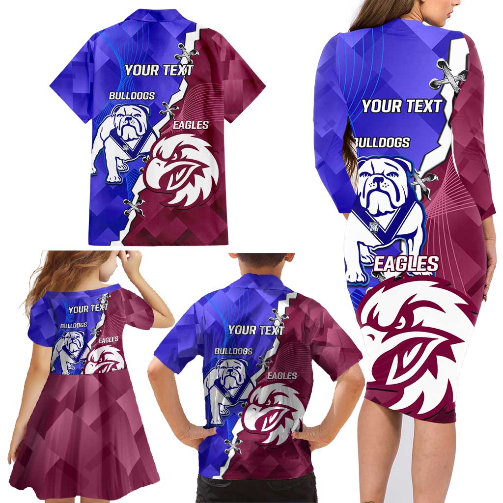 Personalised Bulldogs And Eagles Rugby Family Matching Long Sleeve Bodycon Dress and Hawaiian Shirt Dynamic Style