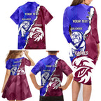 Personalised Bulldogs And Eagles Rugby Family Matching Long Sleeve Bodycon Dress and Hawaiian Shirt Dynamic Style