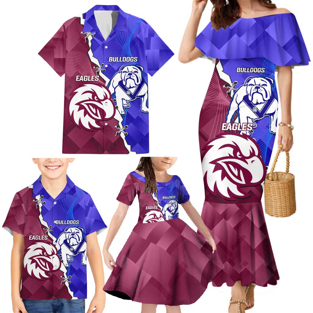 Personalised Bulldogs And Eagles Rugby Family Matching Mermaid Dress and Hawaiian Shirt Dynamic Style
