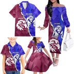 Personalised Bulldogs And Eagles Rugby Family Matching Off The Shoulder Long Sleeve Dress and Hawaiian Shirt Dynamic Style