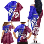 Personalised Bulldogs And Eagles Rugby Family Matching Off The Shoulder Long Sleeve Dress and Hawaiian Shirt Dynamic Style