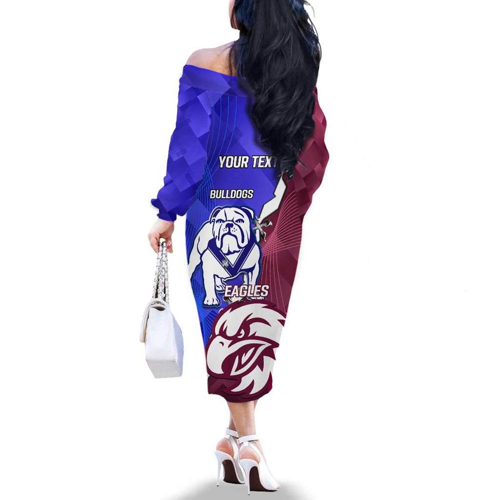 Personalised Bulldogs And Eagles Rugby Family Matching Off The Shoulder Long Sleeve Dress and Hawaiian Shirt Dynamic Style