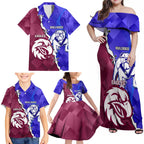 Personalised Bulldogs And Eagles Rugby Family Matching Off Shoulder Maxi Dress and Hawaiian Shirt Dynamic Style