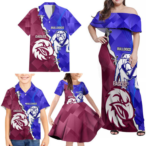 Personalised Bulldogs And Eagles Rugby Family Matching Off Shoulder Maxi Dress and Hawaiian Shirt Dynamic Style