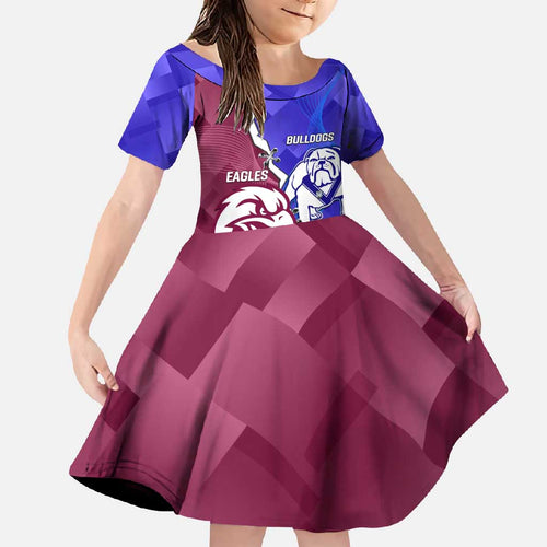 Personalised Bulldogs And Eagles Rugby Family Matching Off Shoulder Maxi Dress and Hawaiian Shirt Dynamic Style