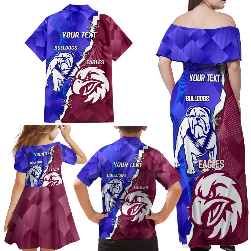 Personalised Bulldogs And Eagles Rugby Family Matching Off Shoulder Maxi Dress and Hawaiian Shirt Dynamic Style