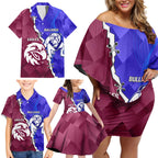 Personalised Bulldogs And Eagles Rugby Family Matching Off Shoulder Short Dress and Hawaiian Shirt Dynamic Style