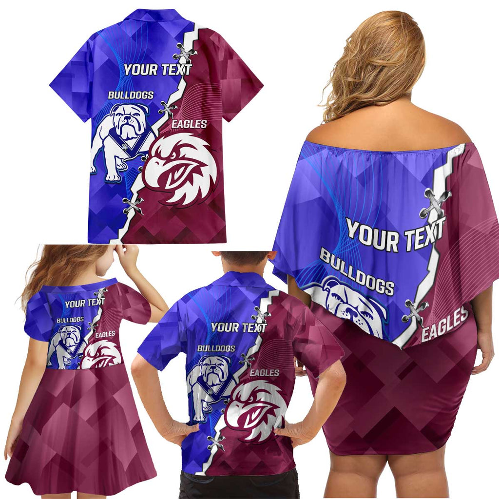 Personalised Bulldogs And Eagles Rugby Family Matching Off Shoulder Short Dress and Hawaiian Shirt Dynamic Style