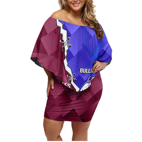 Personalised Bulldogs And Eagles Rugby Family Matching Off Shoulder Short Dress and Hawaiian Shirt Dynamic Style