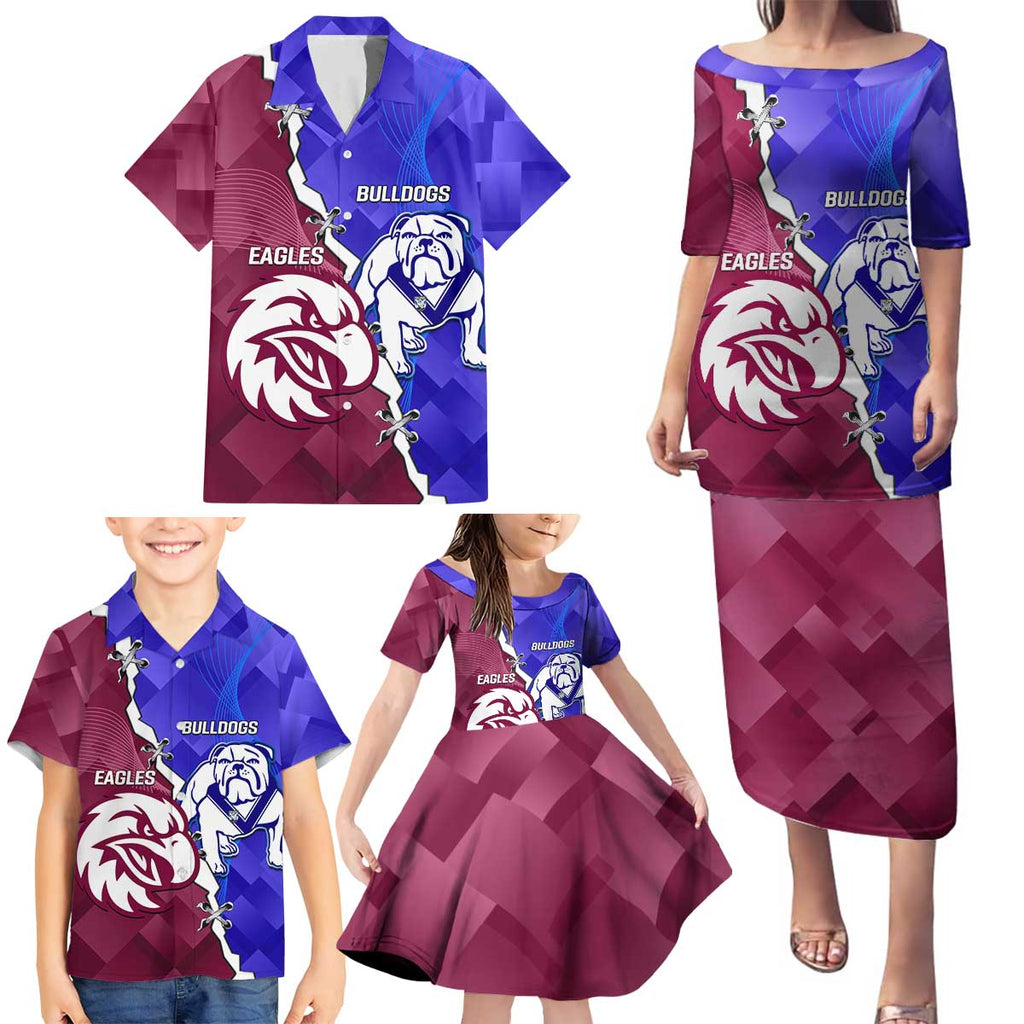 Personalised Bulldogs And Eagles Rugby Family Matching Puletasi and Hawaiian Shirt Dynamic Style