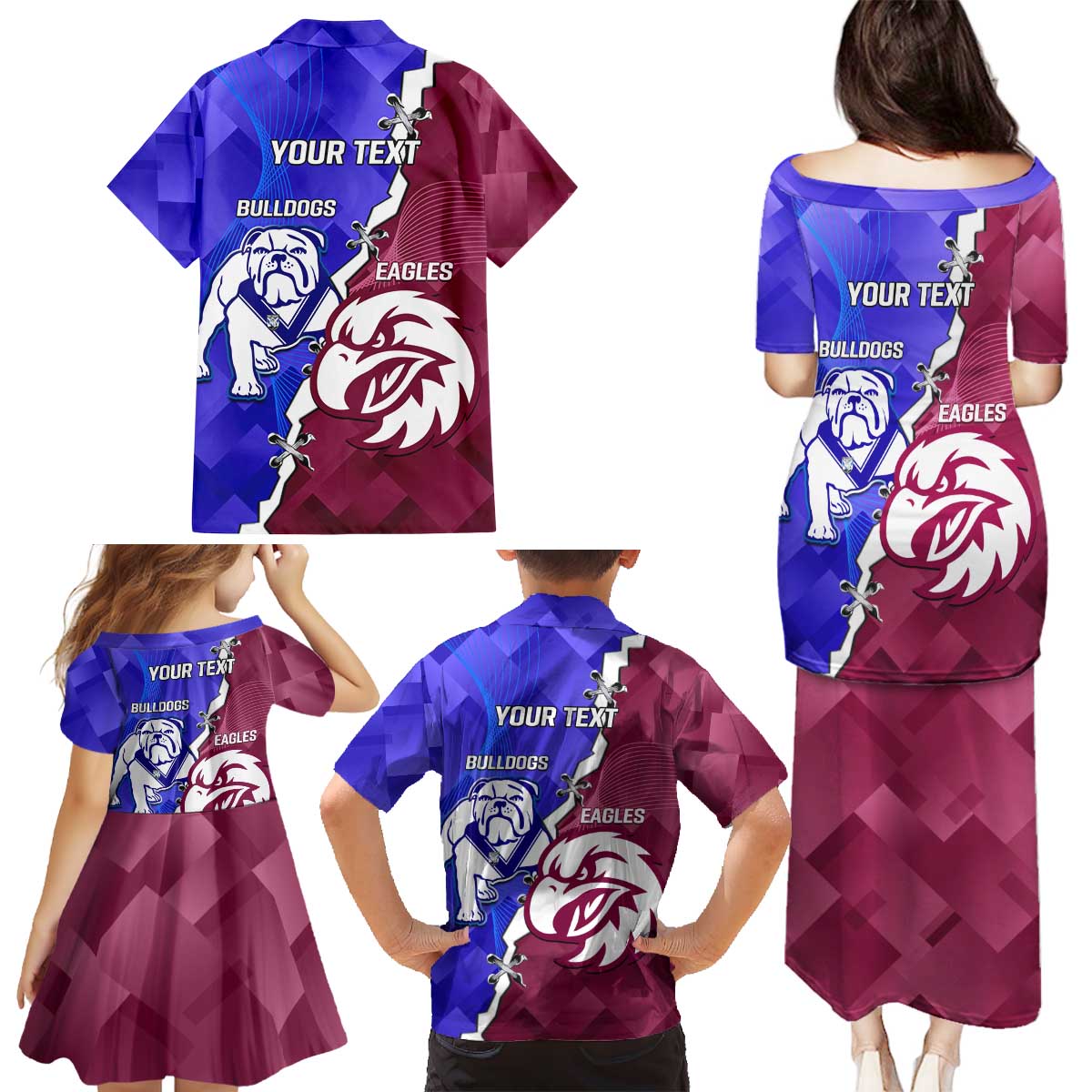 Personalised Bulldogs And Eagles Rugby Family Matching Puletasi and Hawaiian Shirt Dynamic Style