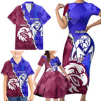 Personalised Bulldogs And Eagles Rugby Family Matching Short Sleeve Bodycon Dress and Hawaiian Shirt Dynamic Style