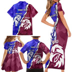 Personalised Bulldogs And Eagles Rugby Family Matching Short Sleeve Bodycon Dress and Hawaiian Shirt Dynamic Style