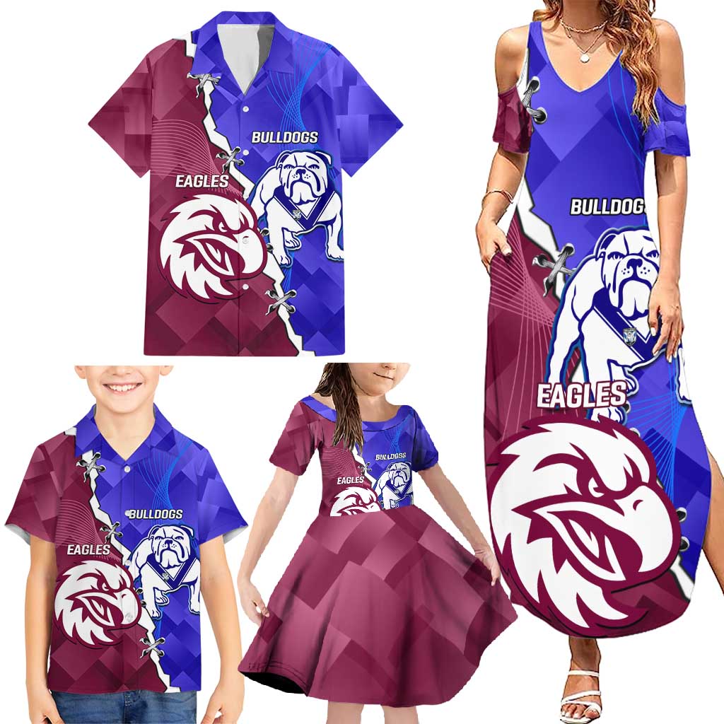 Personalised Bulldogs And Eagles Rugby Family Matching Summer Maxi Dress and Hawaiian Shirt Dynamic Style