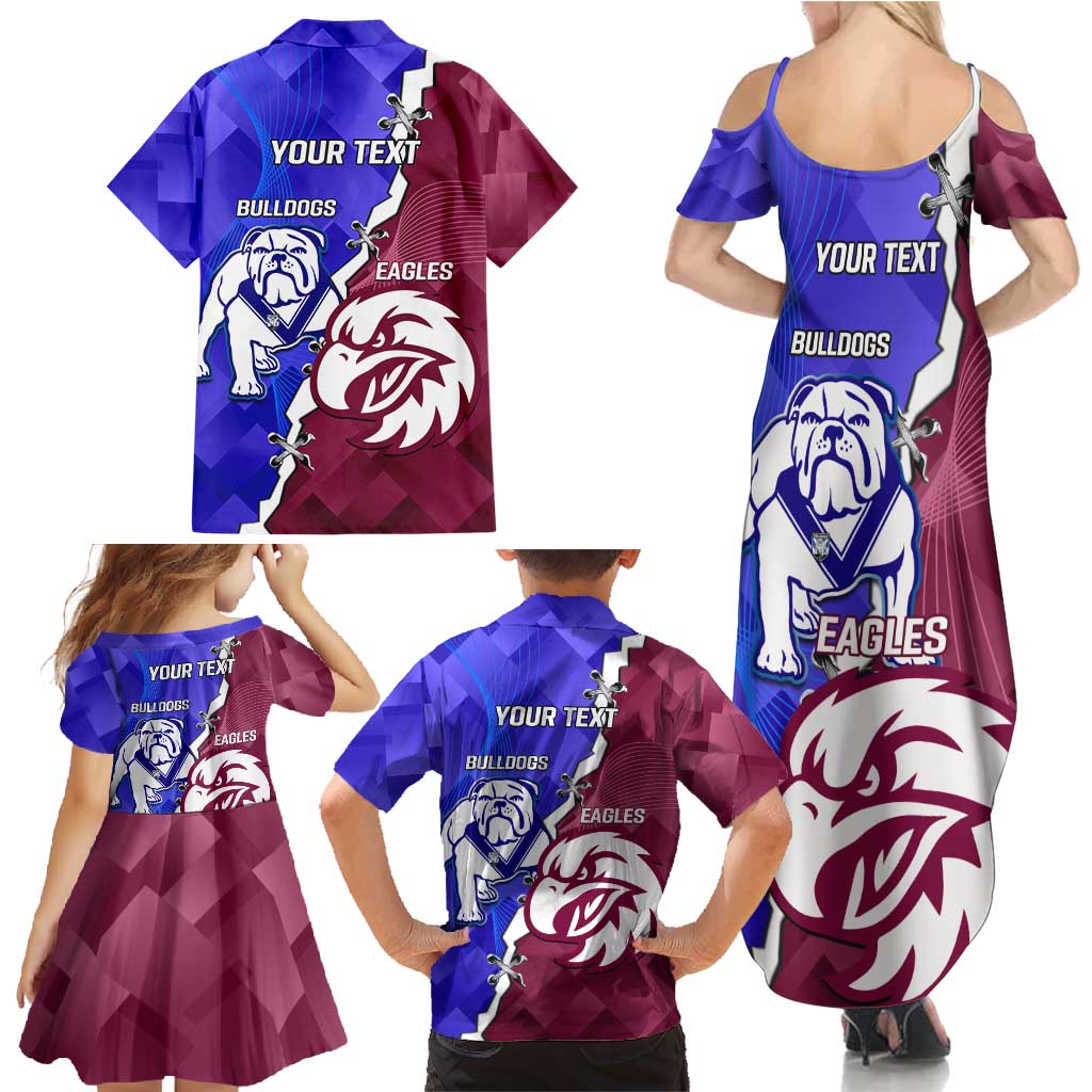 Personalised Bulldogs And Eagles Rugby Family Matching Summer Maxi Dress and Hawaiian Shirt Dynamic Style