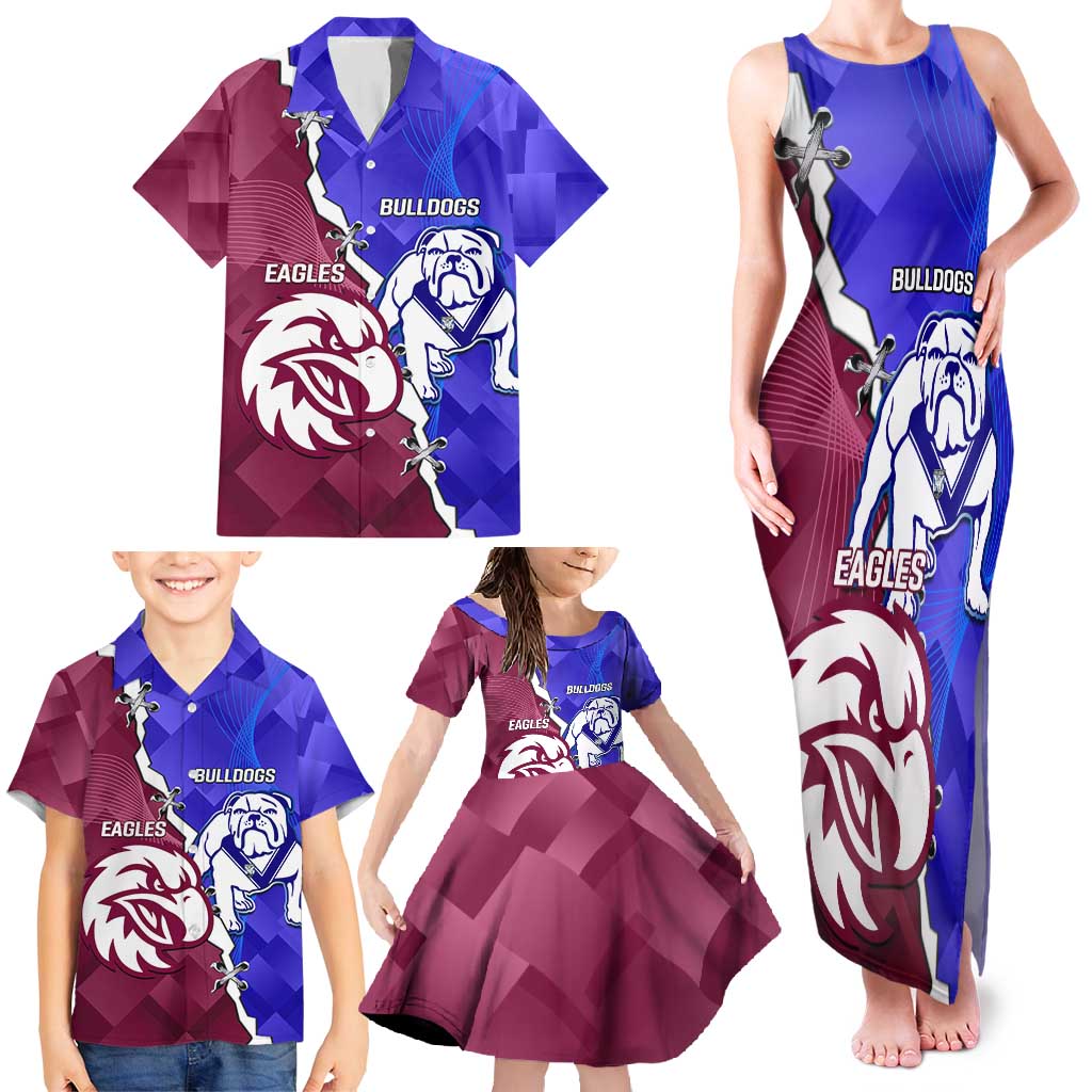 Personalised Bulldogs And Eagles Rugby Family Matching Tank Maxi Dress and Hawaiian Shirt Dynamic Style