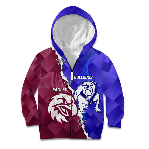 Personalised Bulldogs And Eagles Rugby Kid Hoodie Dynamic Style
