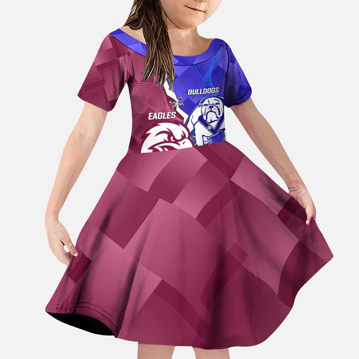 Personalised Bulldogs And Eagles Rugby Kid Short Sleeve Dress Dynamic Style