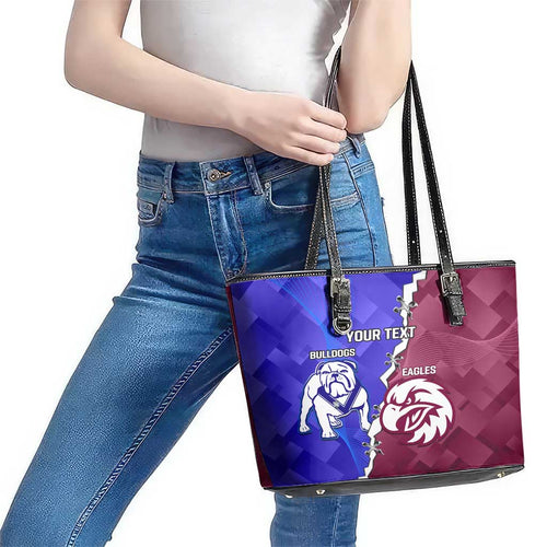 Personalised Bulldogs And Eagles Rugby Leather Tote Bag Dynamic Style