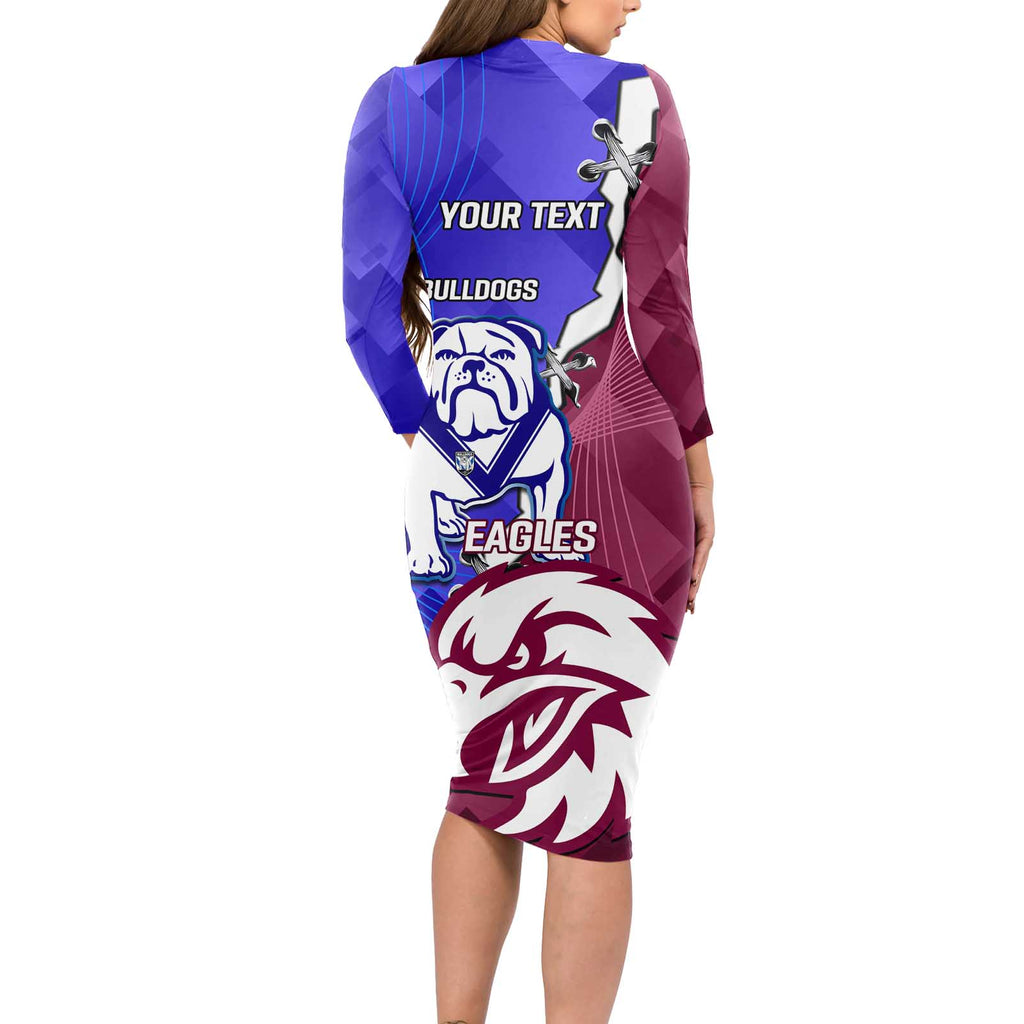 Personalised Bulldogs And Eagles Rugby Long Sleeve Bodycon Dress Dynamic Style