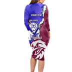Personalised Bulldogs And Eagles Rugby Long Sleeve Bodycon Dress Dynamic Style