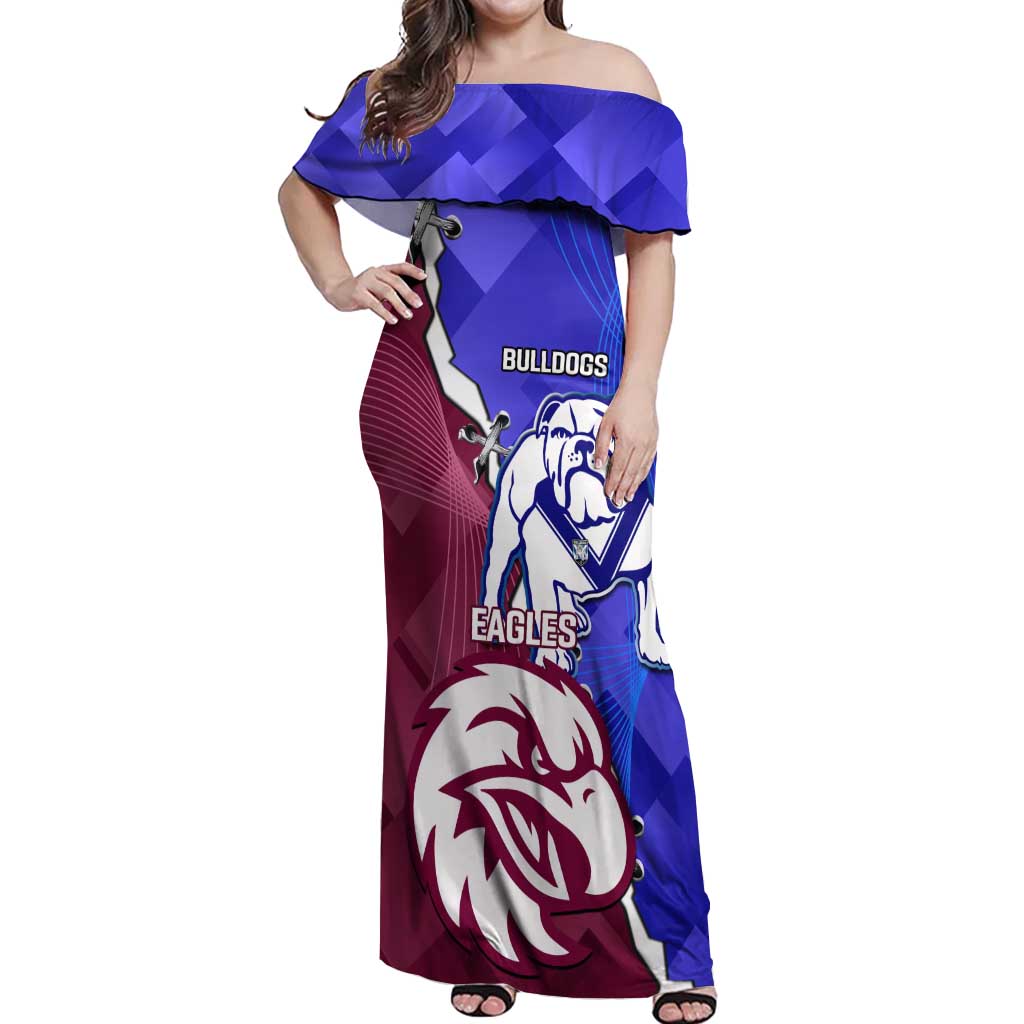 Personalised Bulldogs And Eagles Rugby Off Shoulder Maxi Dress Dynamic Style