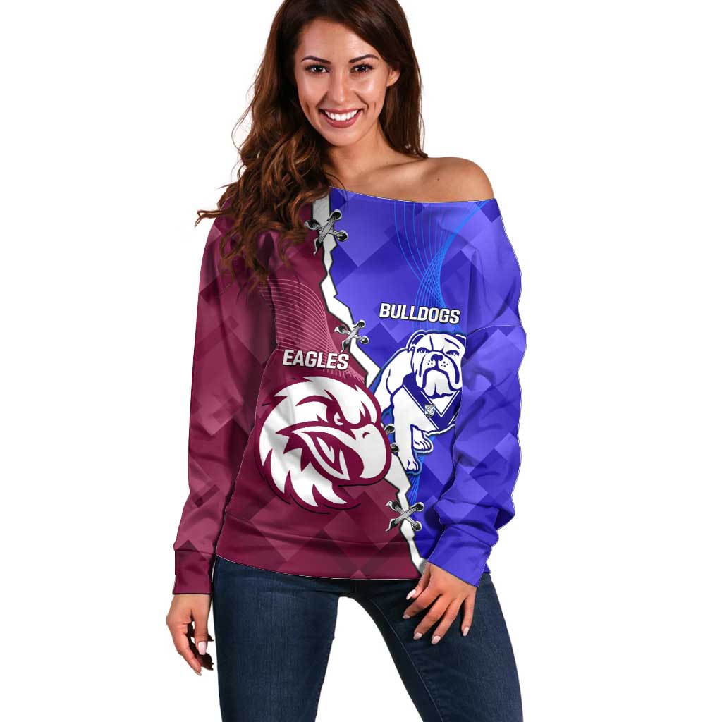 Personalised Bulldogs And Eagles Rugby Off Shoulder Sweater Dynamic Style