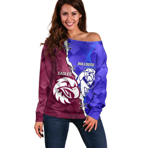 Personalised Bulldogs And Eagles Rugby Off Shoulder Sweater Dynamic Style