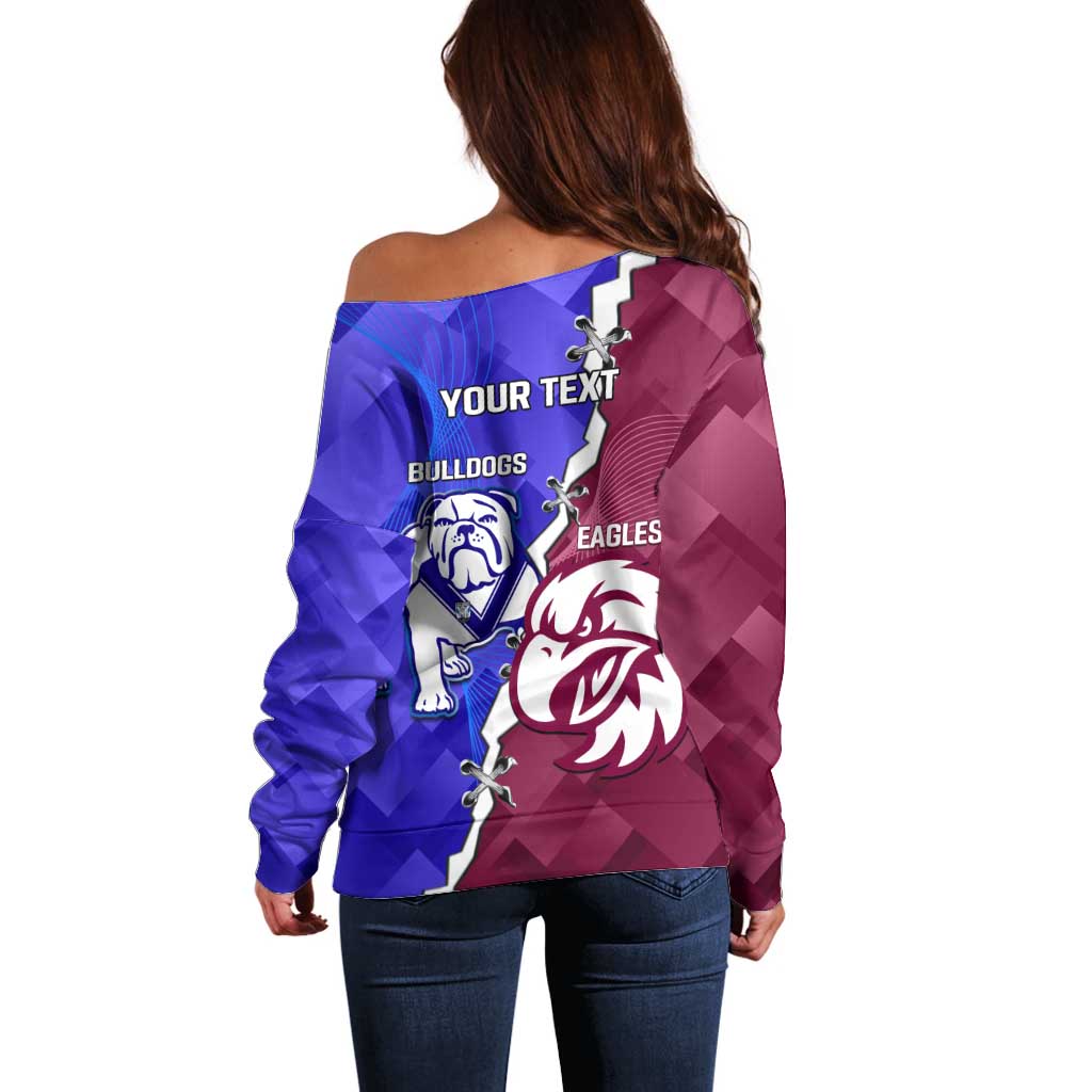 Personalised Bulldogs And Eagles Rugby Off Shoulder Sweater Dynamic Style