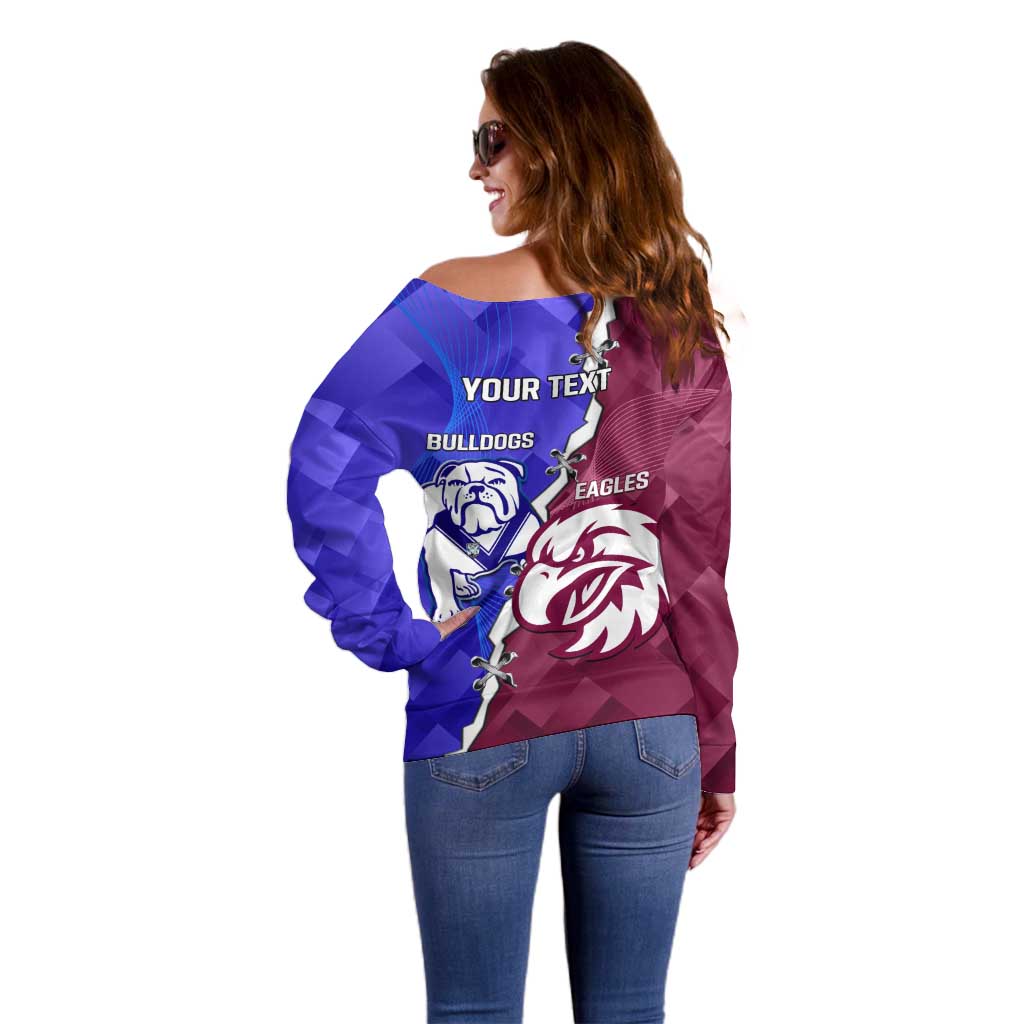 Personalised Bulldogs And Eagles Rugby Off Shoulder Sweater Dynamic Style