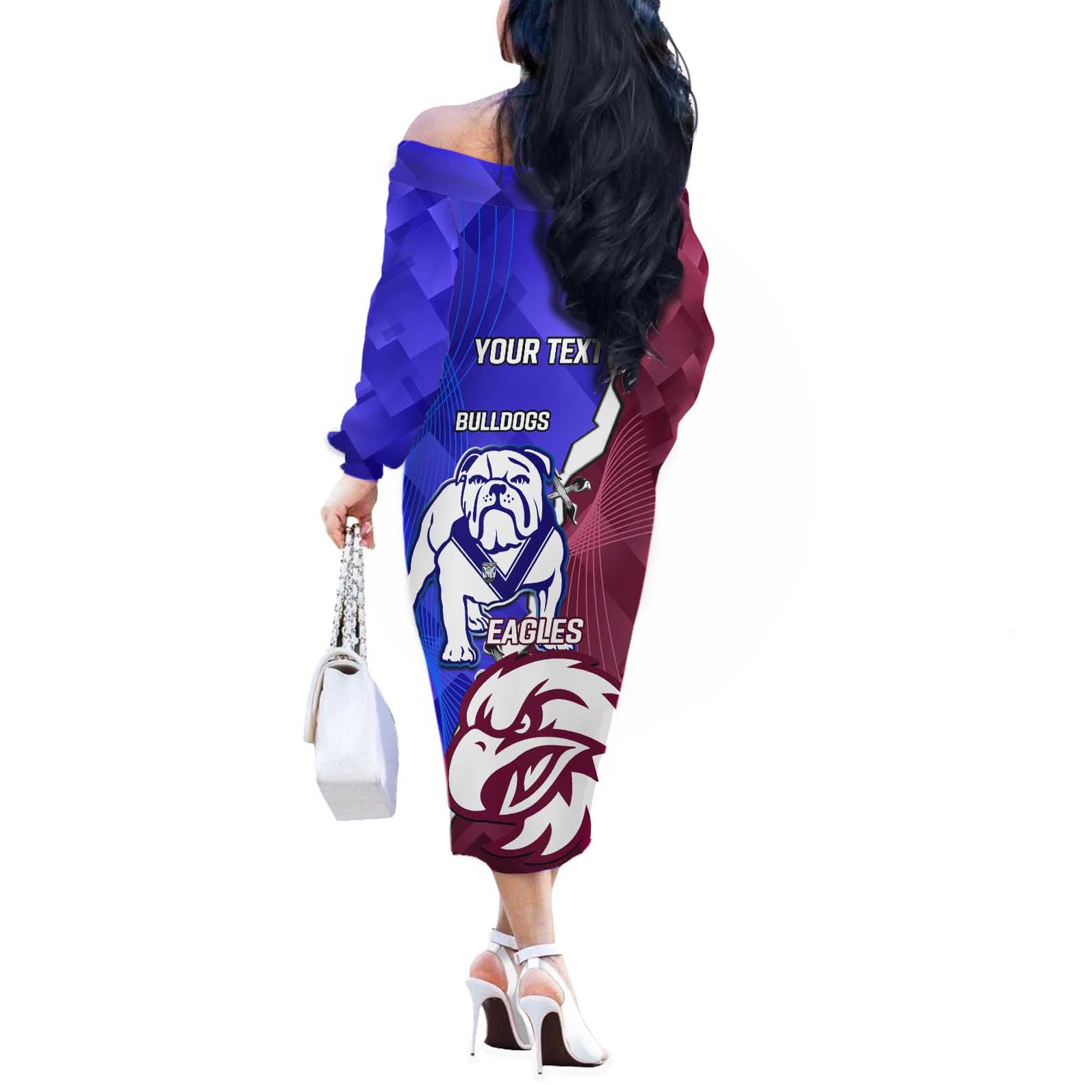 Personalised Bulldogs And Eagles Rugby Off The Shoulder Long Sleeve Dress Dynamic Style
