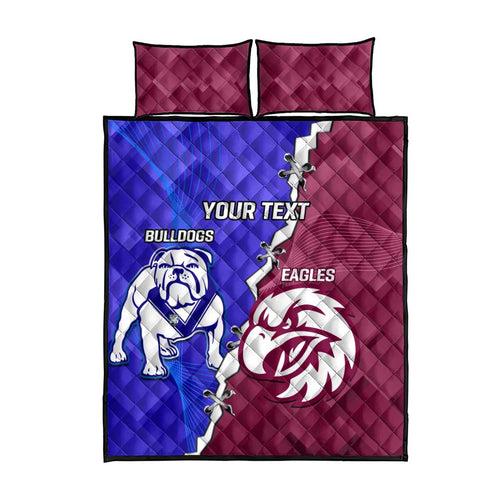 Personalised Bulldogs And Eagles Rugby Quilt Bed Set Dynamic Style