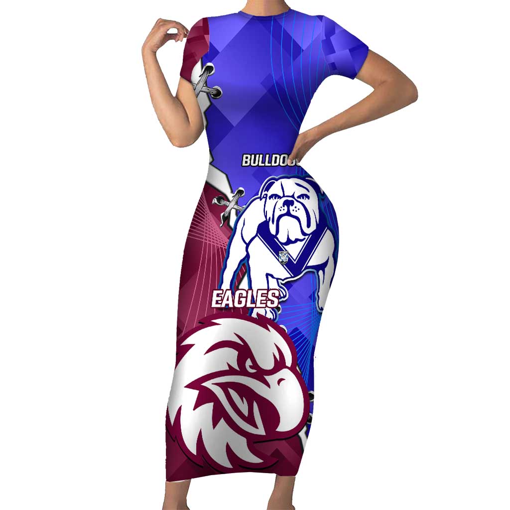 Personalised Bulldogs And Eagles Rugby Short Sleeve Bodycon Dress Dynamic Style