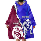 Personalised Bulldogs And Eagles Rugby Wearable Blanket Hoodie Dynamic Style