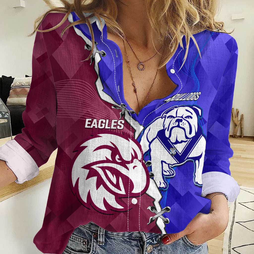 Personalised Bulldogs And Eagles Rugby Women Casual Shirt Dynamic Style