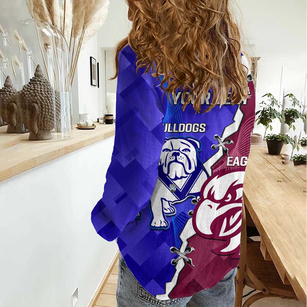 Personalised Bulldogs And Eagles Rugby Women Casual Shirt Dynamic Style