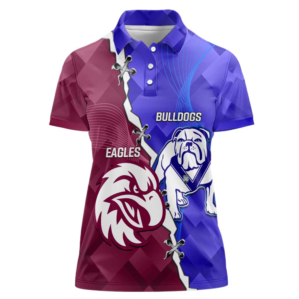 Personalised Bulldogs And Eagles Rugby Women Polo Shirt Dynamic Style