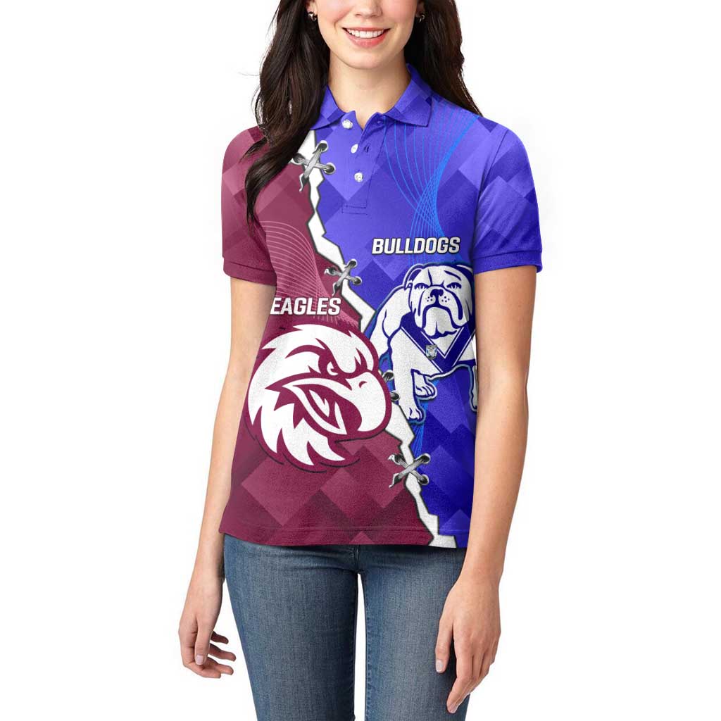 Personalised Bulldogs And Eagles Rugby Women Polo Shirt Dynamic Style
