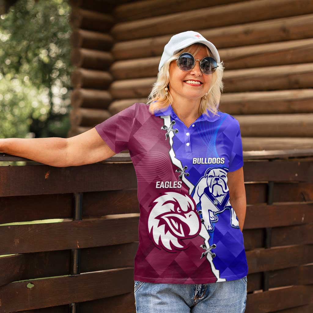 Personalised Bulldogs And Eagles Rugby Women Polo Shirt Dynamic Style