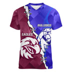 Personalised Bulldogs And Eagles Rugby Women V-Neck T-Shirt Dynamic Style