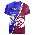 Personalised Bulldogs And Eagles Rugby Women V-Neck T-Shirt Dynamic Style