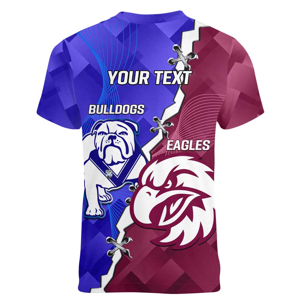 Personalised Bulldogs And Eagles Rugby Women V-Neck T-Shirt Dynamic Style