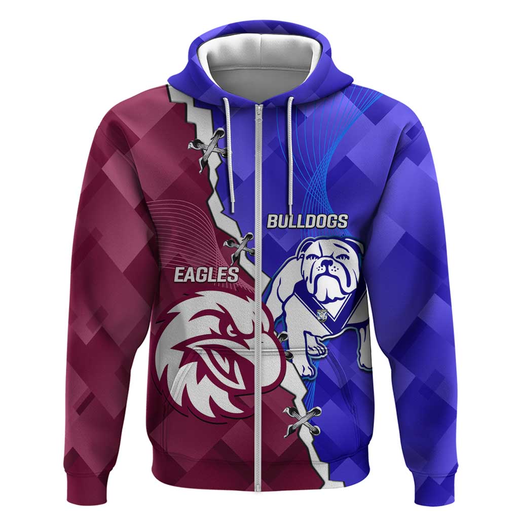 Personalised Bulldogs And Eagles Rugby Zip Hoodie Dynamic Style