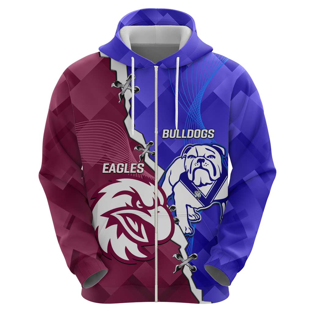 Personalised Bulldogs And Eagles Rugby Zip Hoodie Dynamic Style