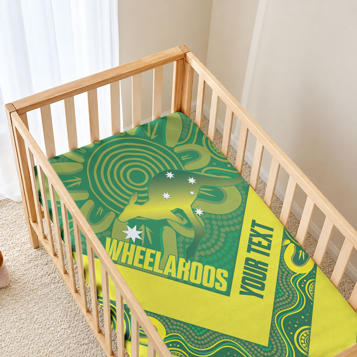 Australia Wheelaroos Rugby Custom Baby Bed Cover Go Aussie Kangaroo Indigenous Art