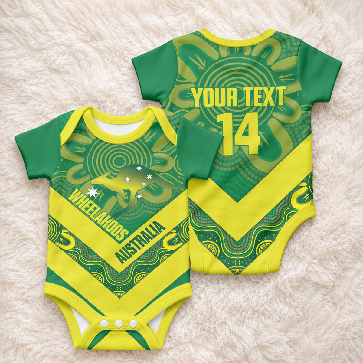 Australia Wheelaroos Rugby Custom Baby Onesie Go Aussie Kangaroo Indigenous Art