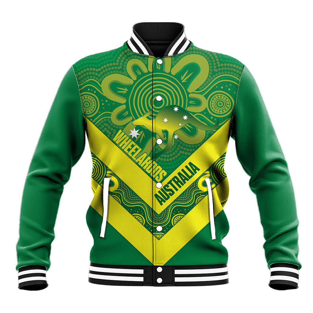 Australia Wheelaroos Rugby Custom Baseball Jacket Go Aussie Kangaroo Indigenous Art