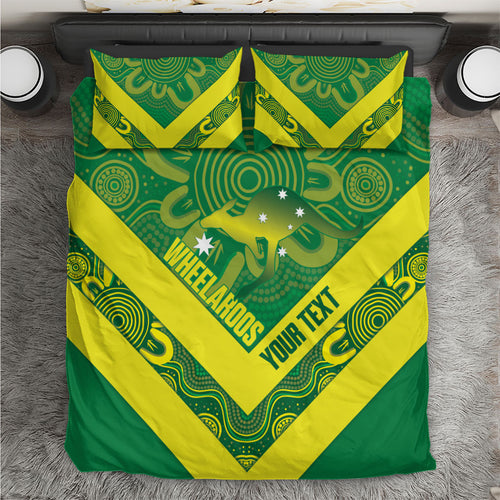 Australia Wheelaroos Rugby Custom Bedding Set Go Aussie Kangaroo Indigenous Art